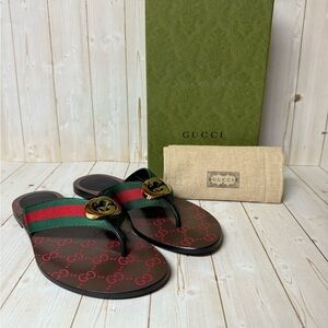 Gucci Kika GG Web Flip Flop Thong Sandal Green/Red-Black Sz 39 / 9